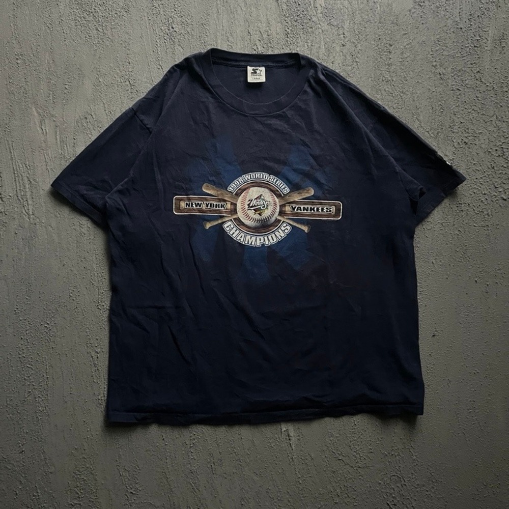 Vintage New York Yankees Shirt Large Blue 90s World Series Starter